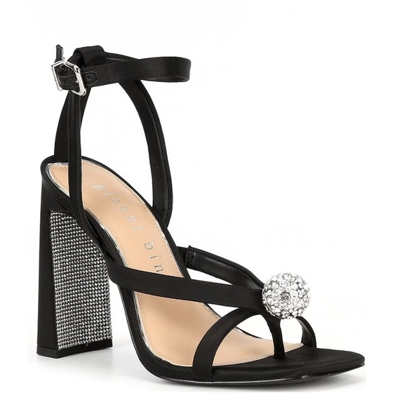 NEW Gianni Bini Booker Satin Disco Ball Rhinestone Thong Dress Sandals in Black - Picture 1 of 1